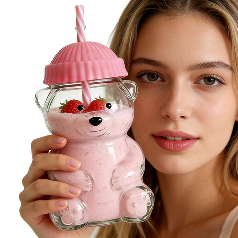 Glass Bear Cup supports on-the-go drinking with a secure lid and portable design.