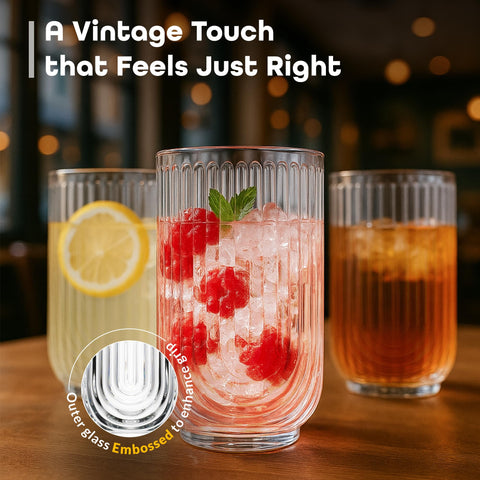 Glaver's embossed arch-pattern glass brings elegance to parties and daily use.