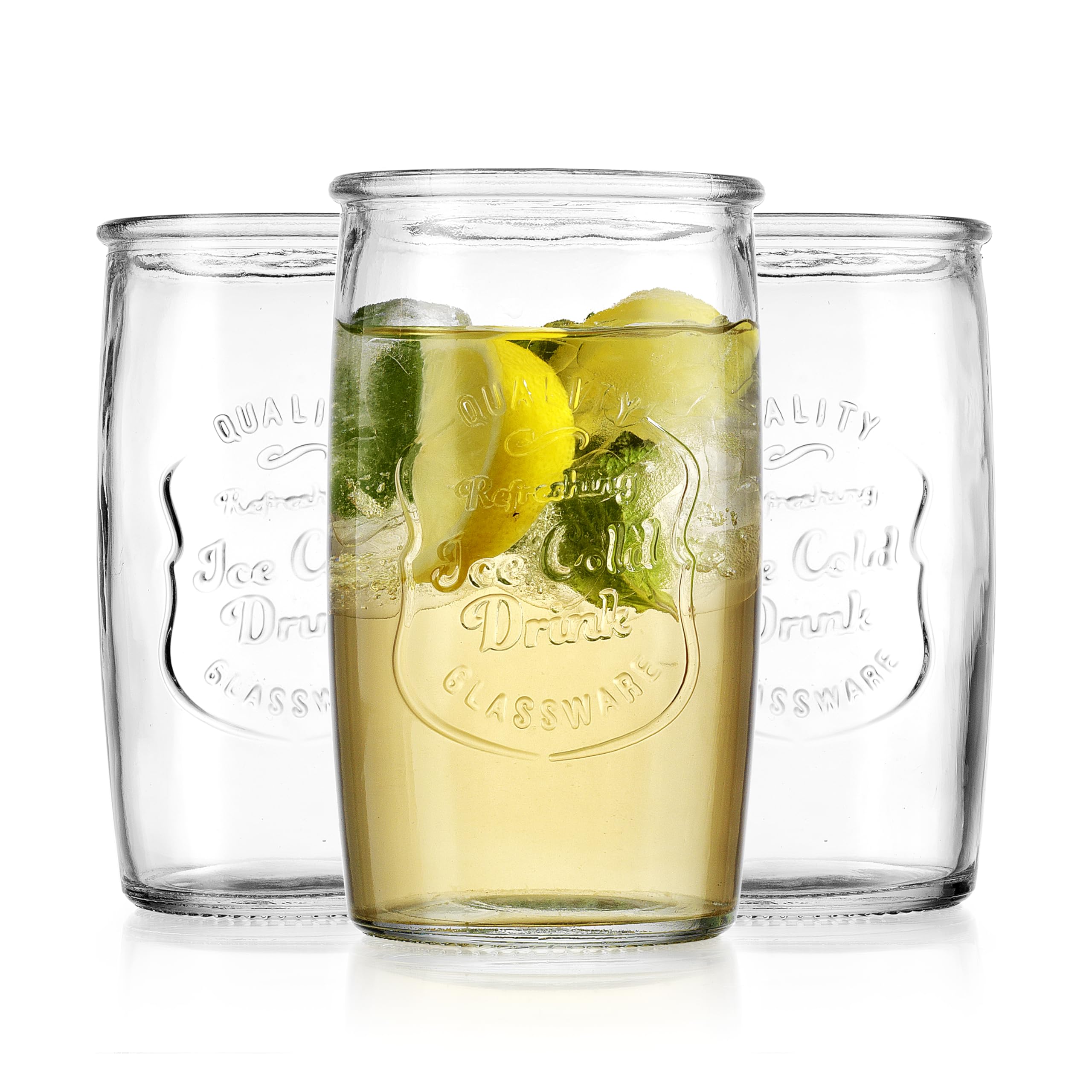 Clear glass showcases beverage colors and presentation.