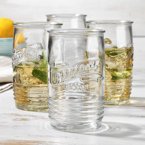 Glaver's embossed Italian style glass tumbler ready for daily iced drinks.