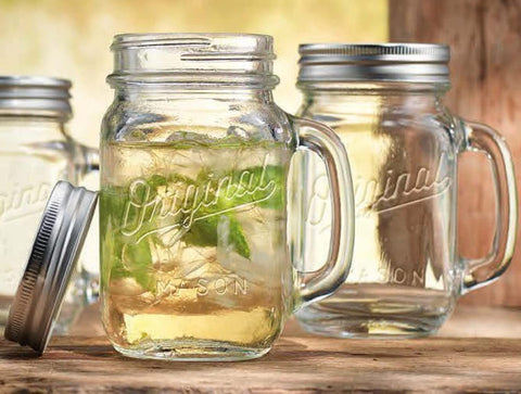 Glaver's mason jar mug ergonomic handle detail for secure grip.
