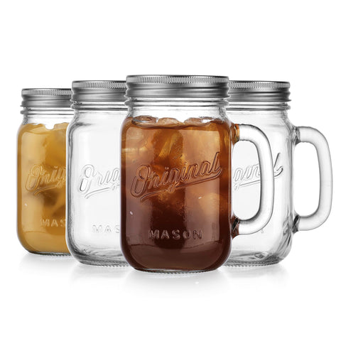 Glaver's 16oz mason jar mug held comfortably in hand.