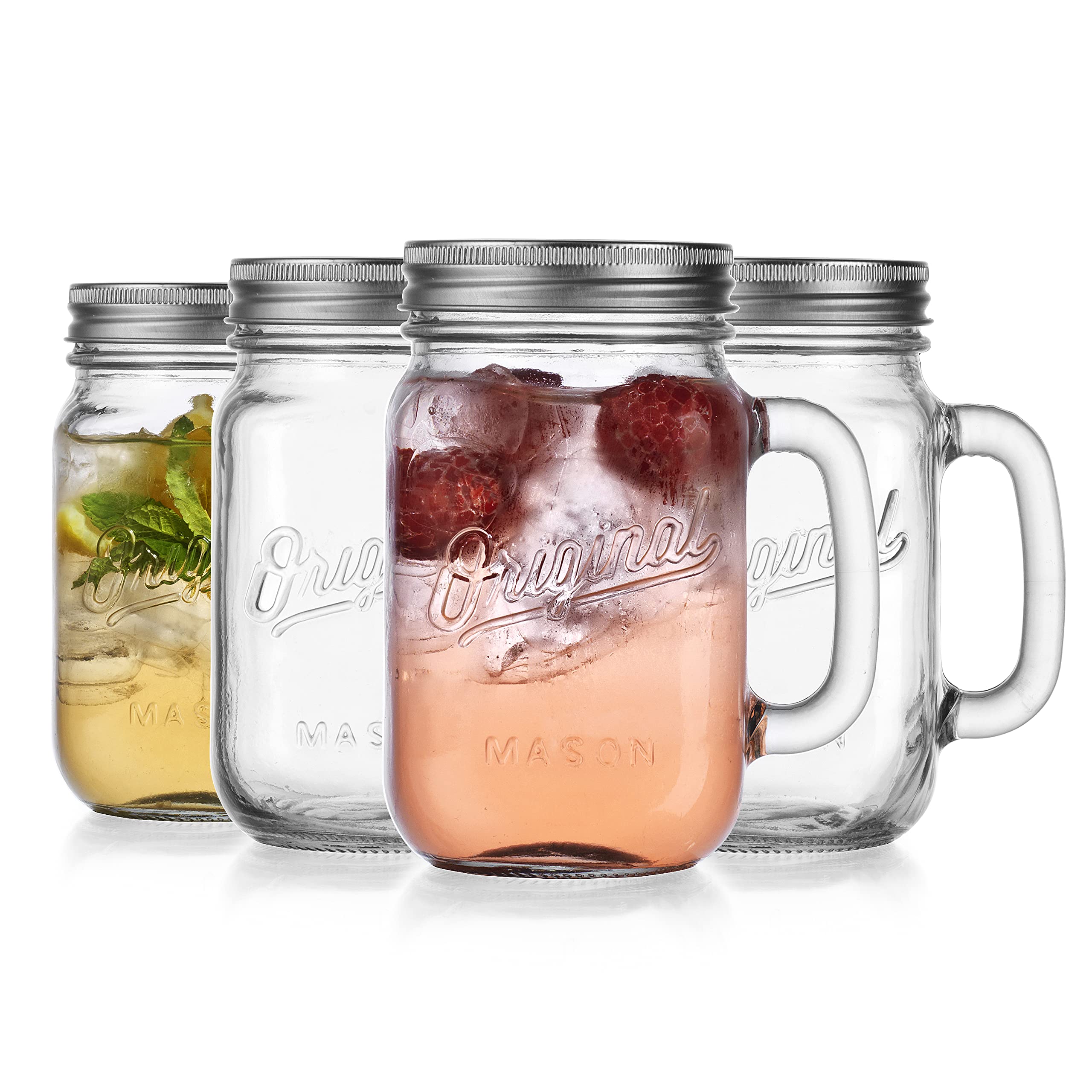 Glaver's Mason Jar mug side view showcasing ergonomic handle and clear glass.