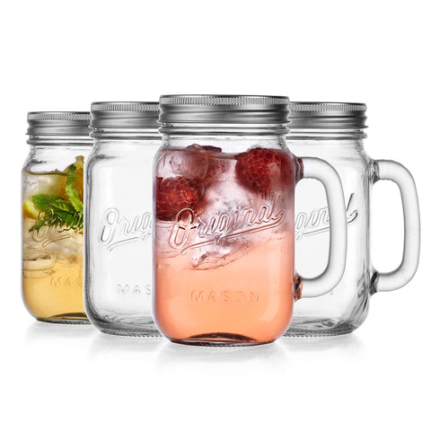 Glaver's Mason Jar mug side view showcasing ergonomic handle and clear glass.