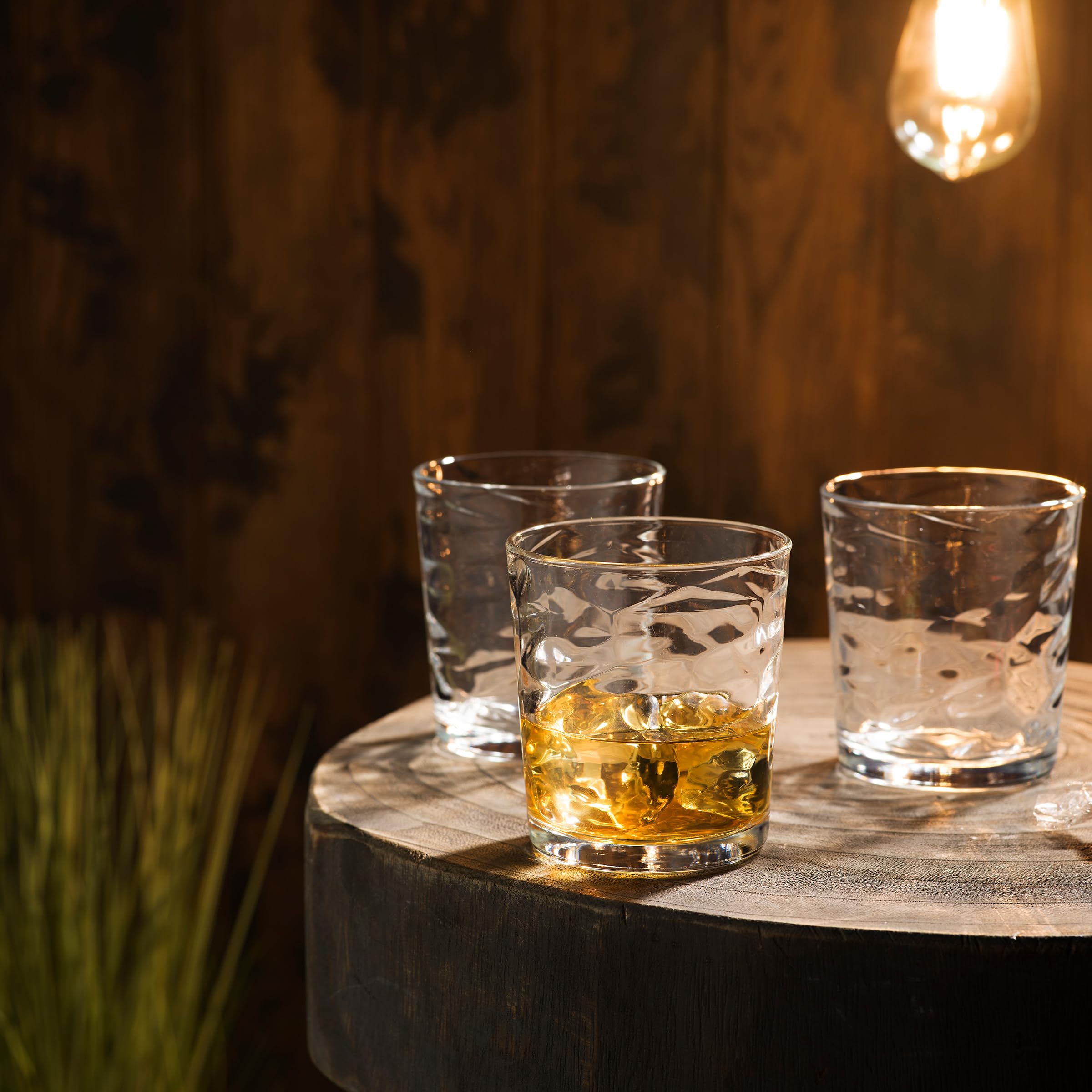 Glaver's whiskey glasses hand-hold angle emphasizes comfortable grip for sipping.