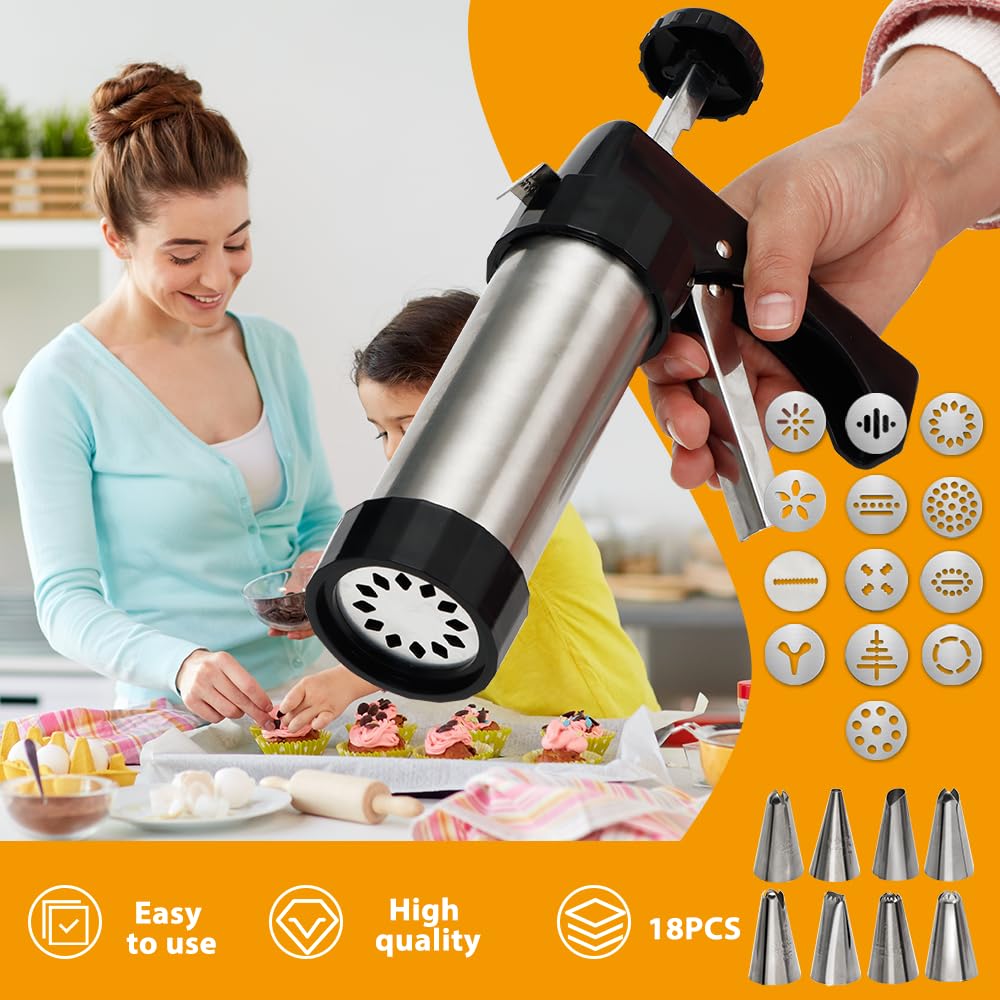 GleeAnt cookie press kit with 8 tips enables precise piping for elegant decorations