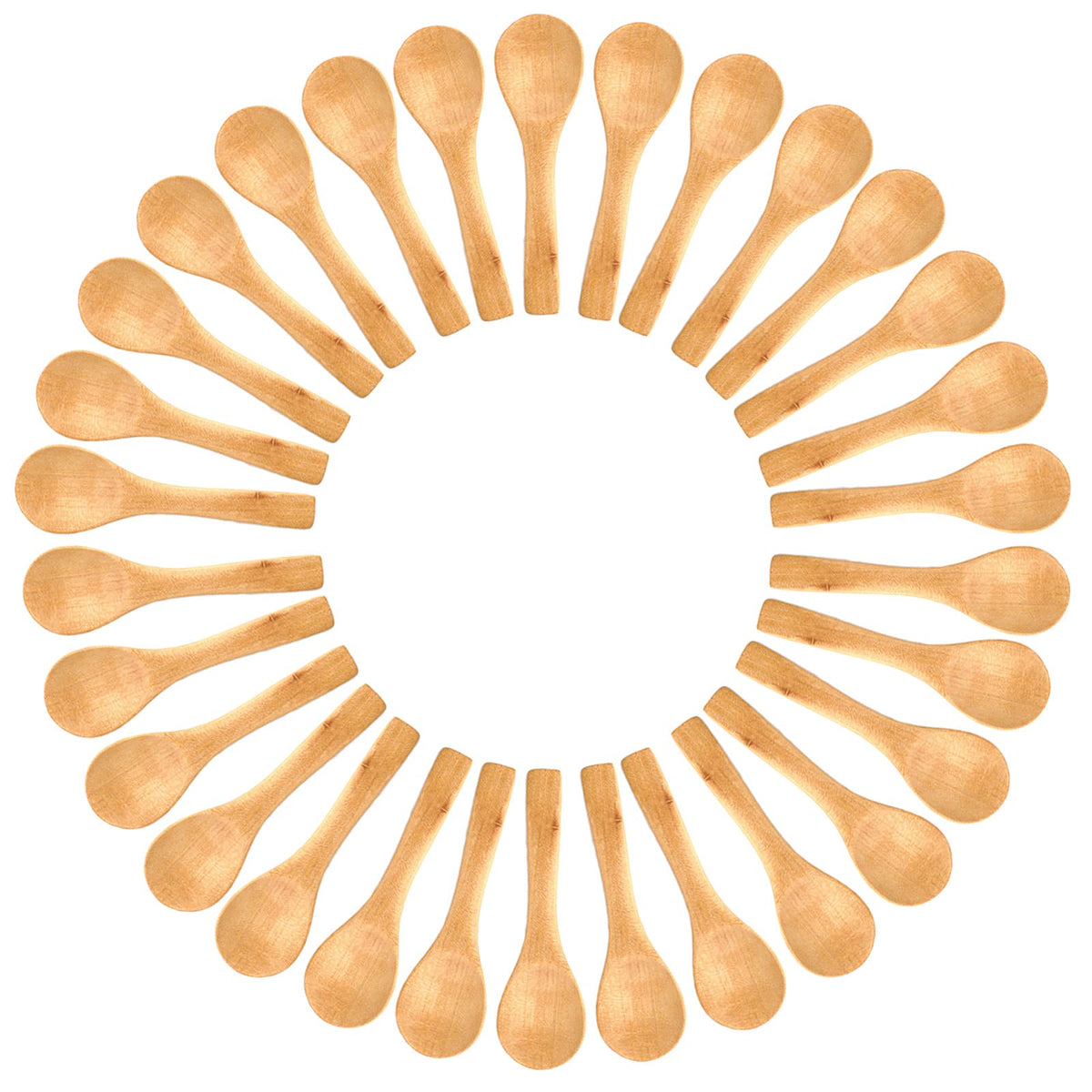 Gleihow small wooden spoons arranged for display, ideal for spices, dips, or scrubs.