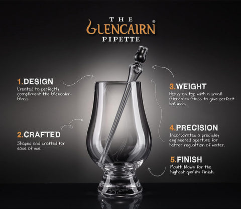 GLENCAIRN pipette with a weighted top shown for comfortable, controlled dosing during tastings.