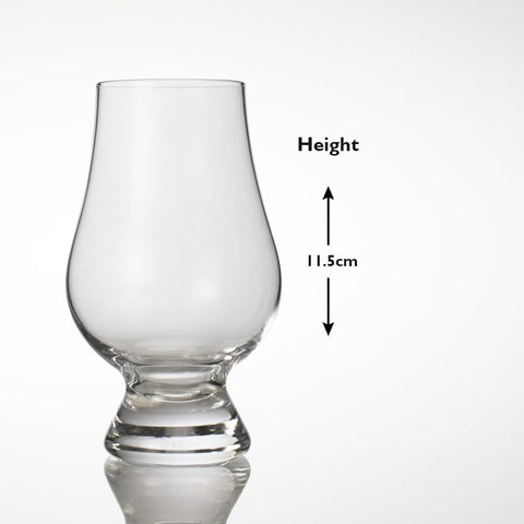 GLENCAIRN glass tapered mouth concentrates aroma for tasting.