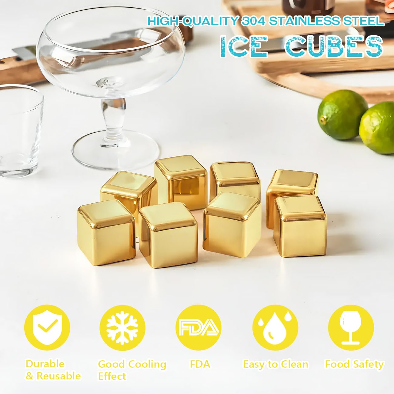 Glendaveny gold-plated ice cubes on tray ready for gifting.