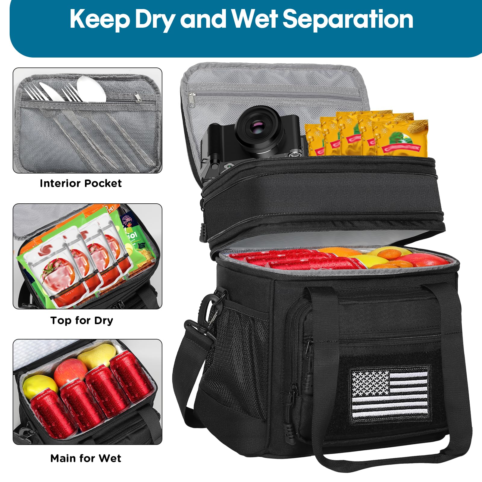 GLENKEY double-deck lunch box bottom compartment keeps foods separate.