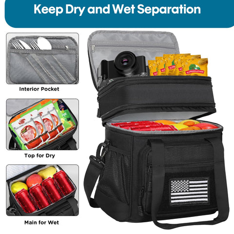 GLENKEY double-deck lunch box bottom compartment keeps foods separate.