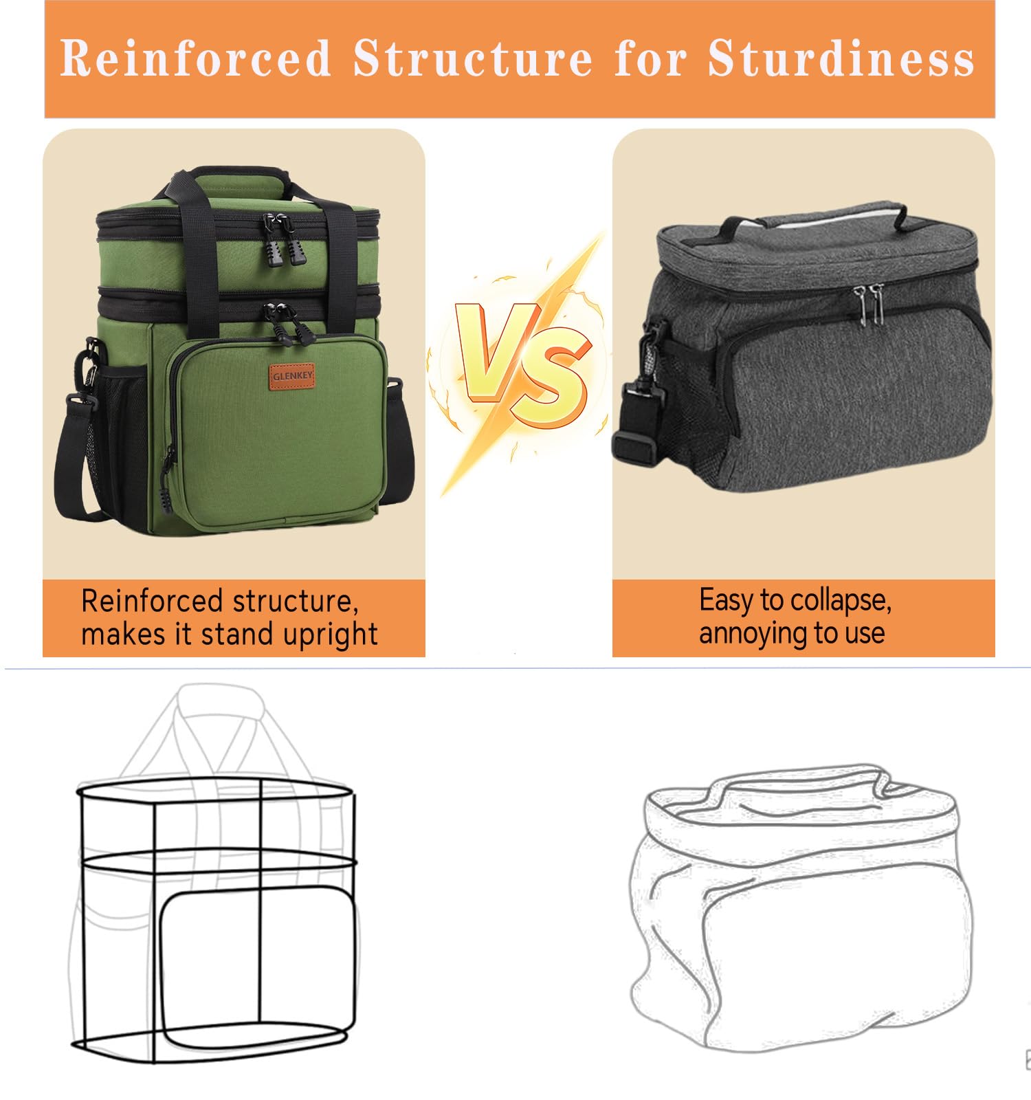 GLENKEY lunch cooler with leakproof liner for mess-free packing outdoors