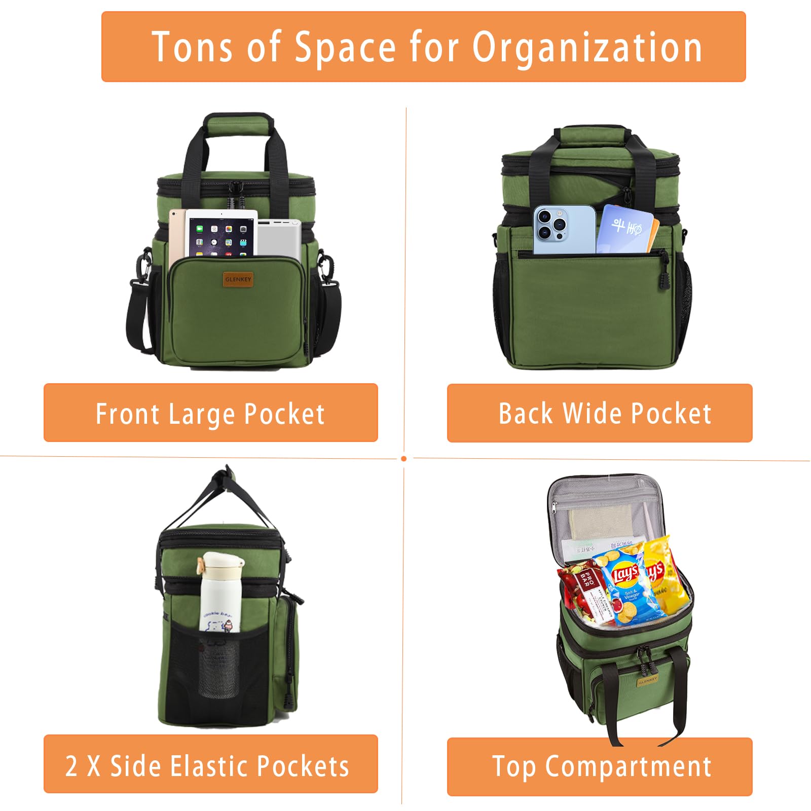 GLENKEY insulated lunch box with padded shoulder strap for comfortable transport