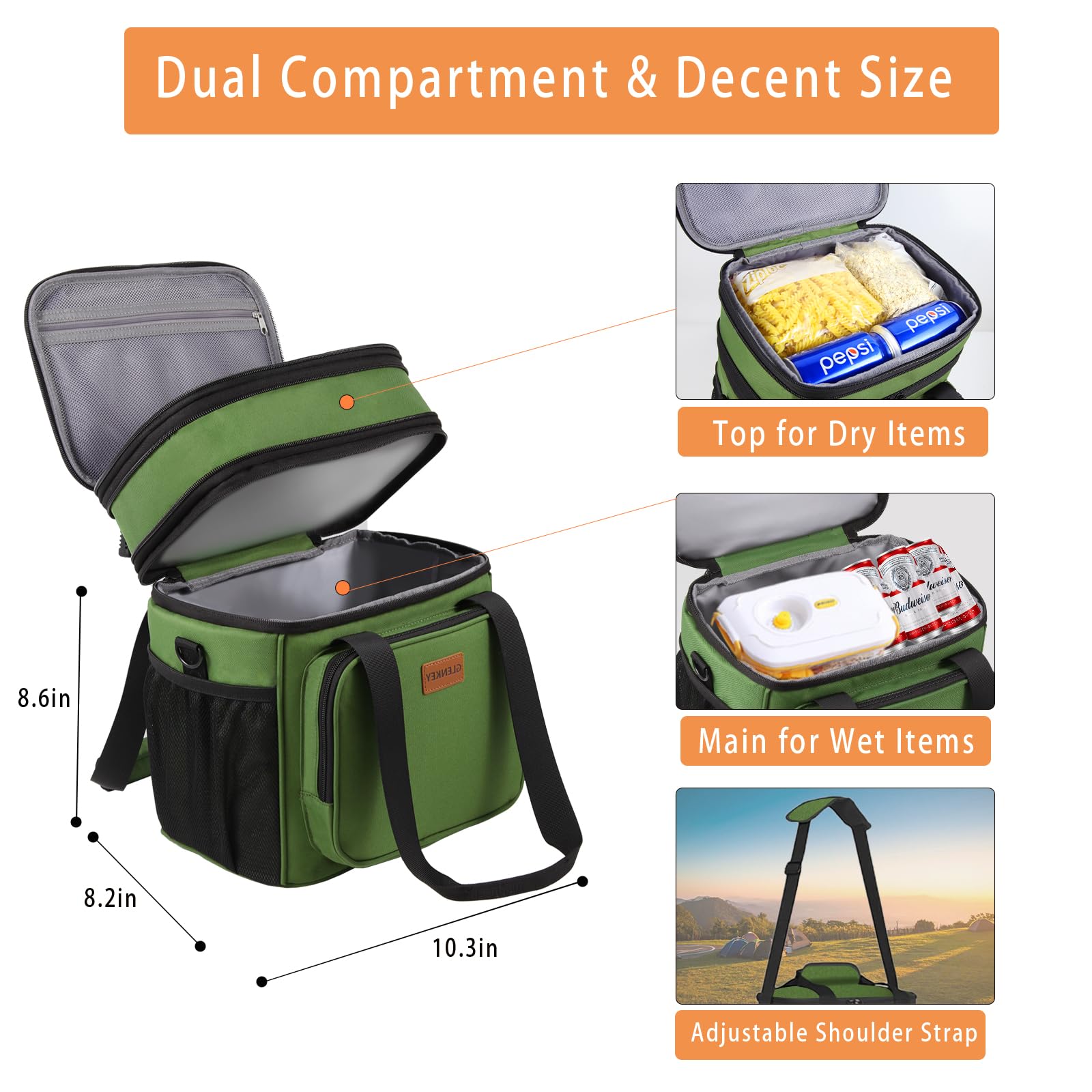 GLENKEY lunch box with side pockets for small essentials during commutes