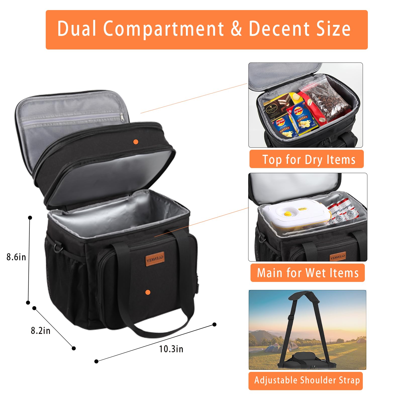 GLENKEY expandable lunch box top compartment extended for extra 4L storage