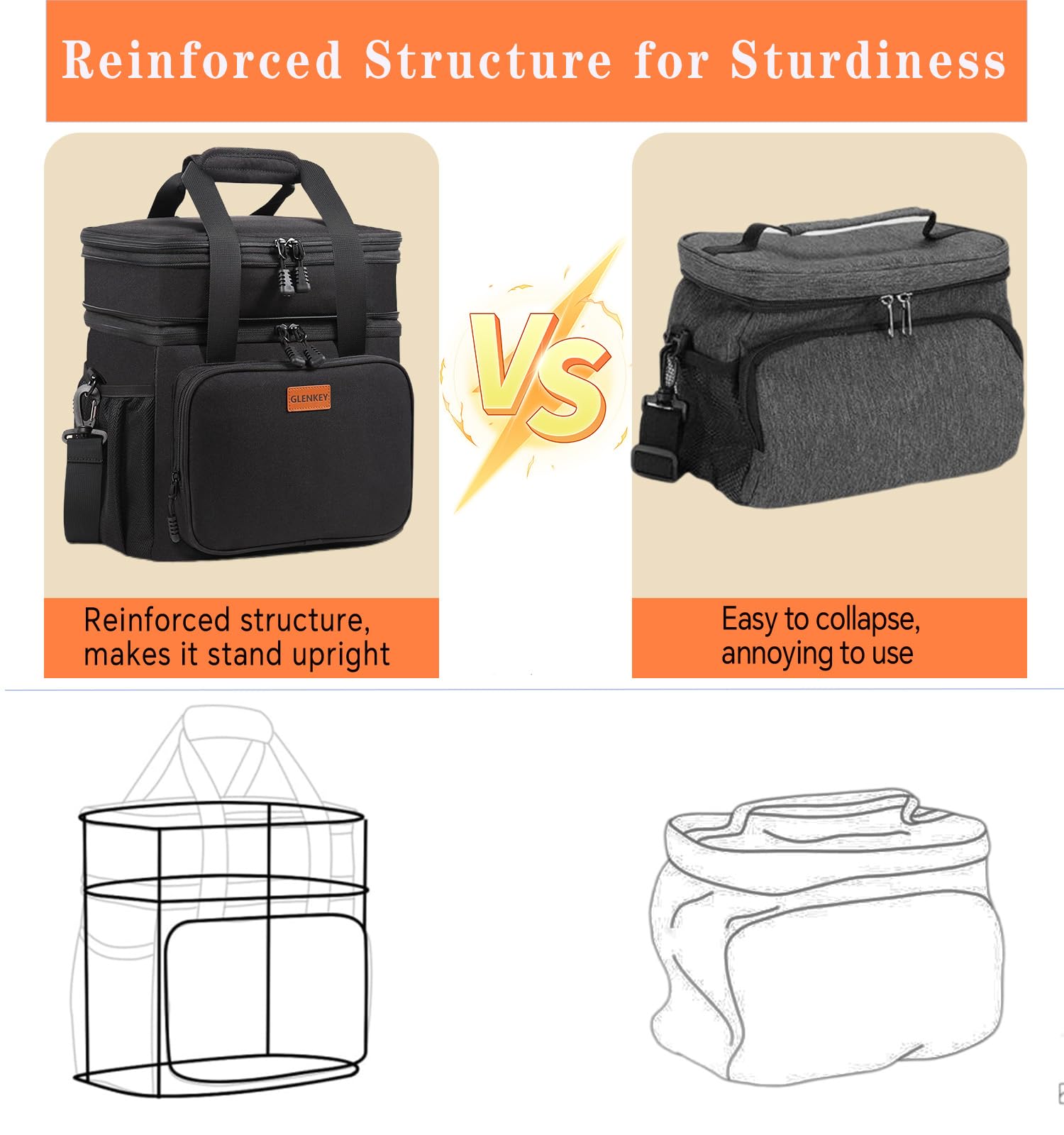 GLENKEY expandable xl lunchbox water resistant material protects contents in light rain and splashes