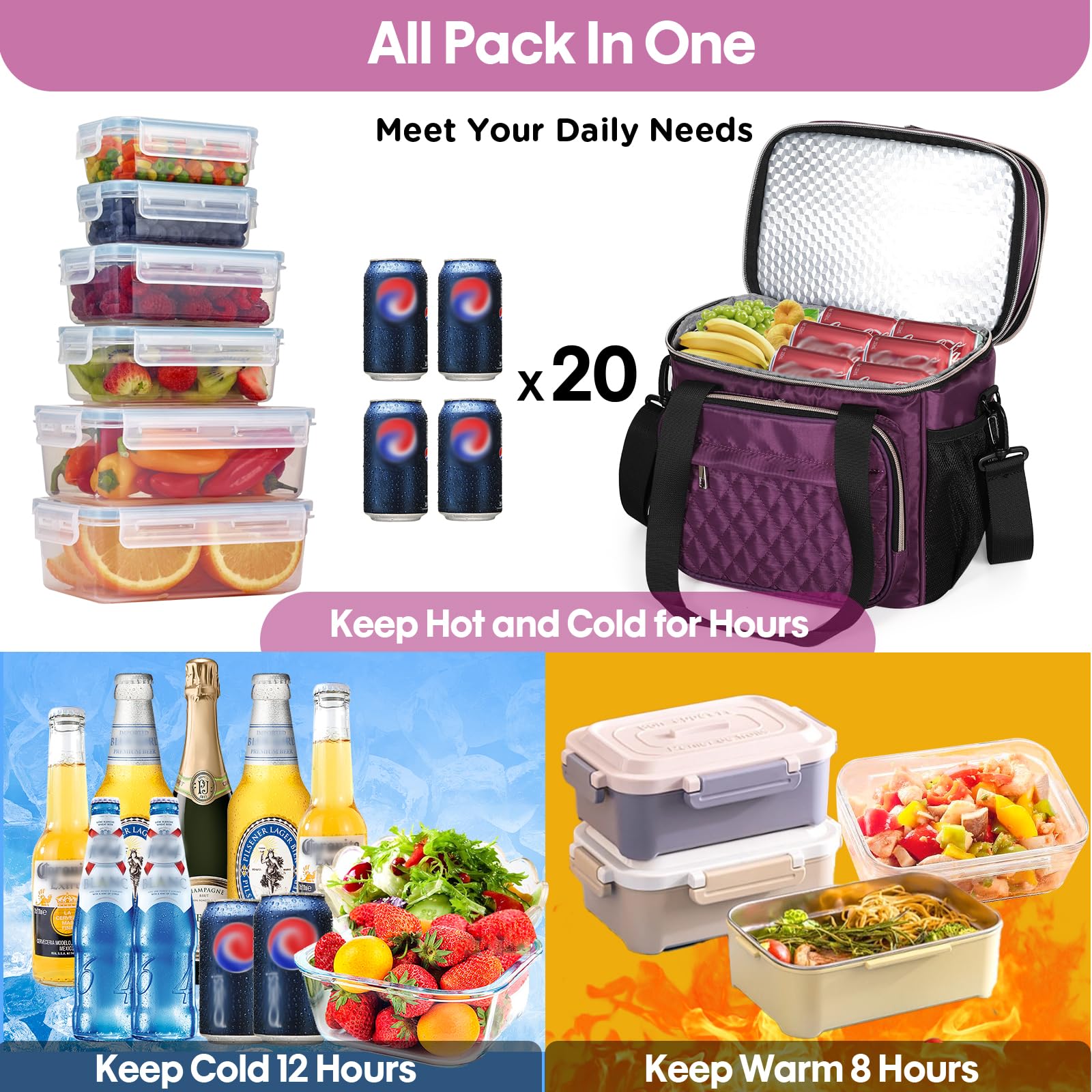 Sturdy shoulder strap on GLENKEY lunch box for easy transport when full