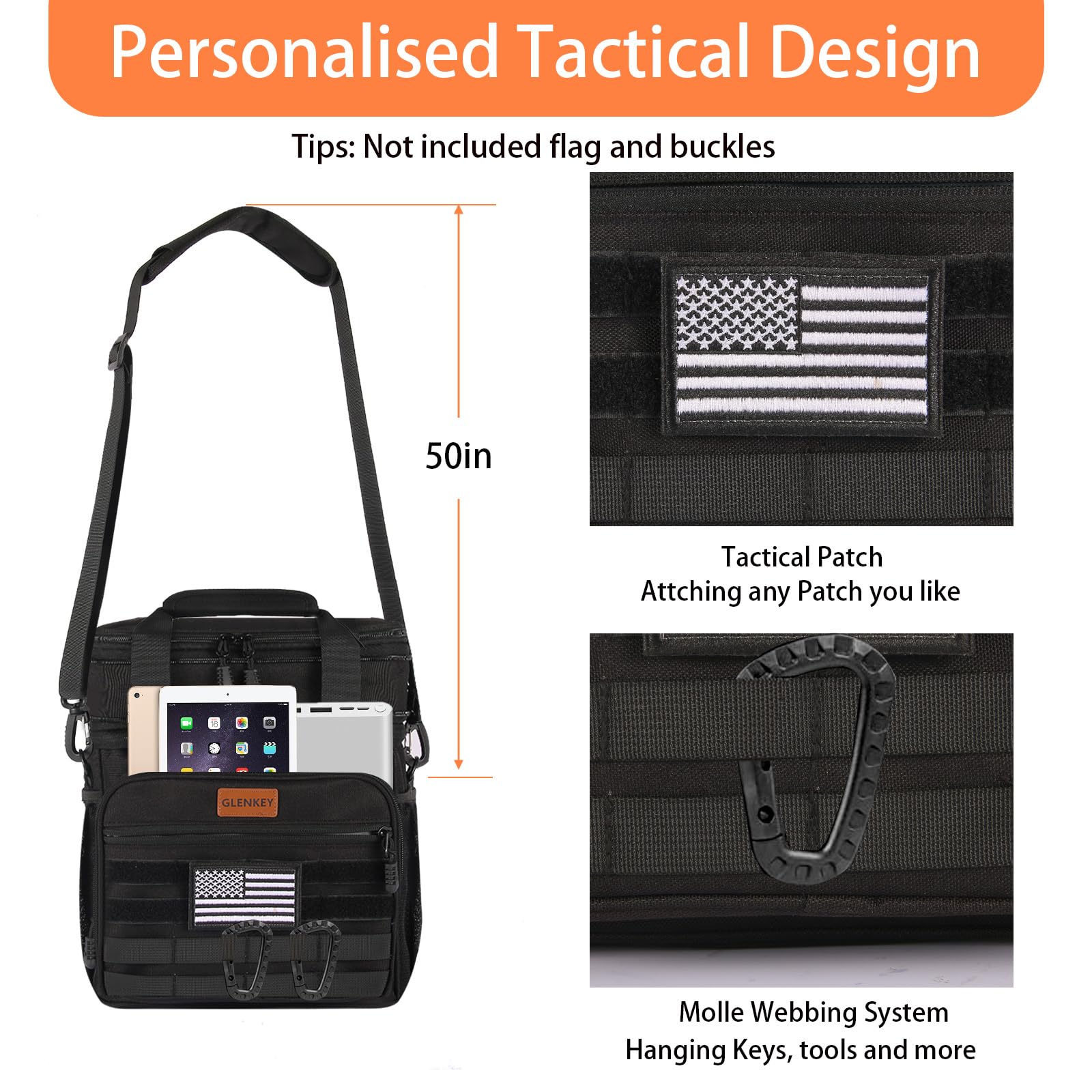 GLENKEY water-resistant material protects contents from rain or splashes.