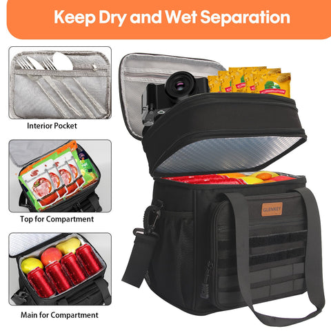 GLENKEY bag with dual compartments keeps meals and snacks separated.