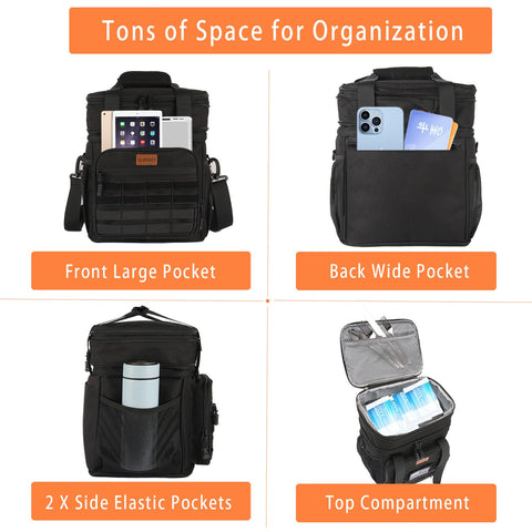 GLENKEY lunch bag expandable top compartment adds 4L of extra space.
