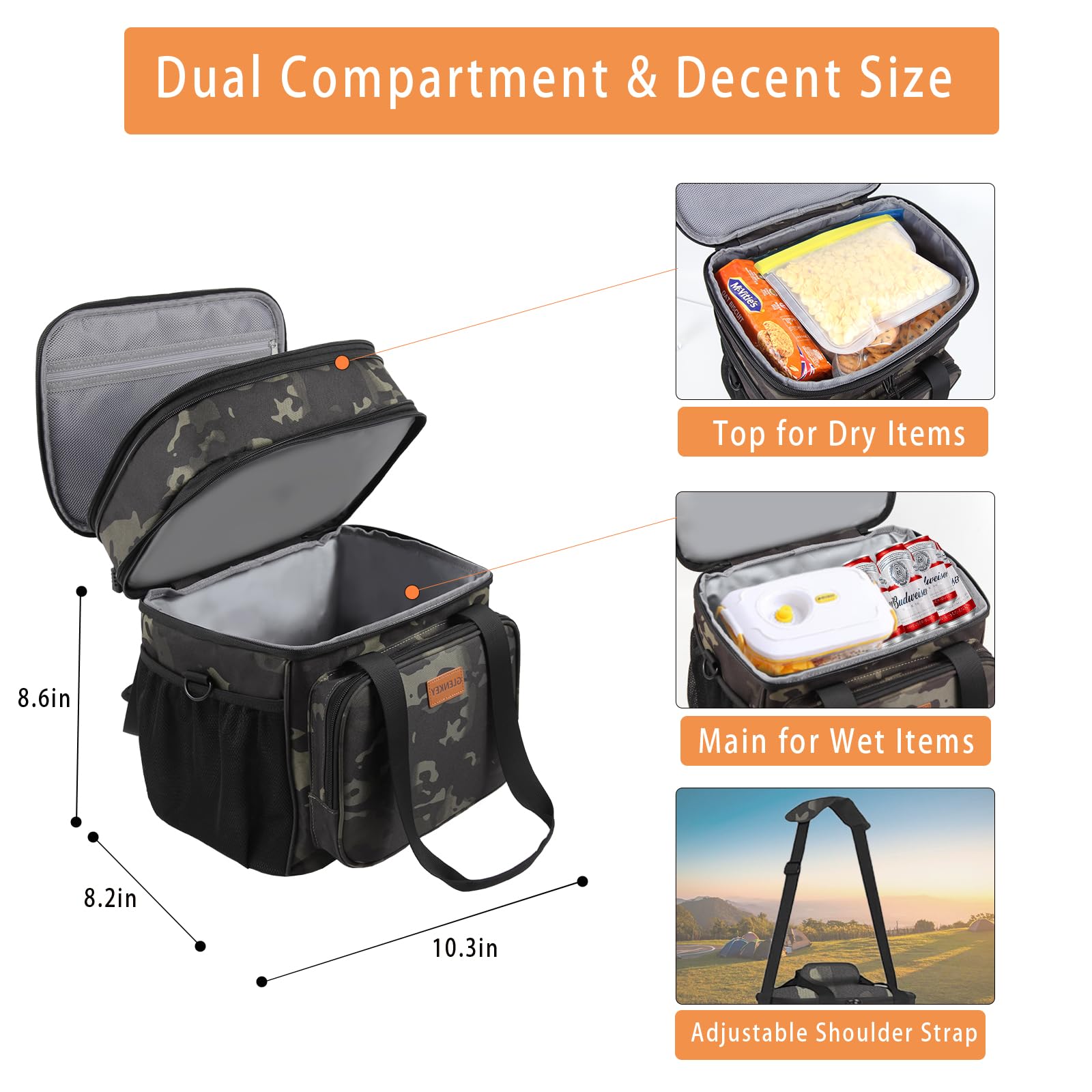 GLENKEY top compartment expand demonstrates extra space for snacks