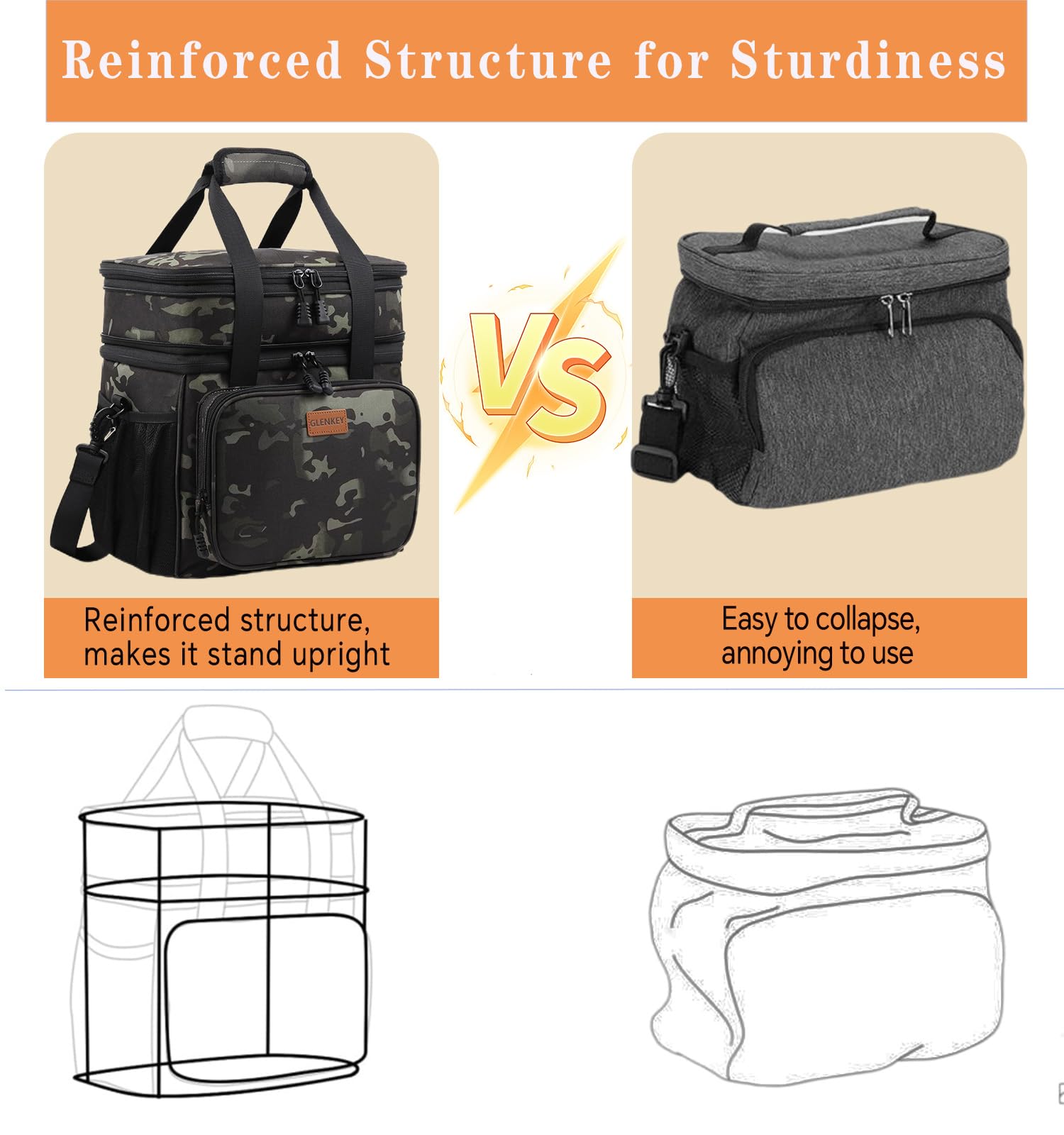 GLENKEY water resistant shell protects contents from rain and spills