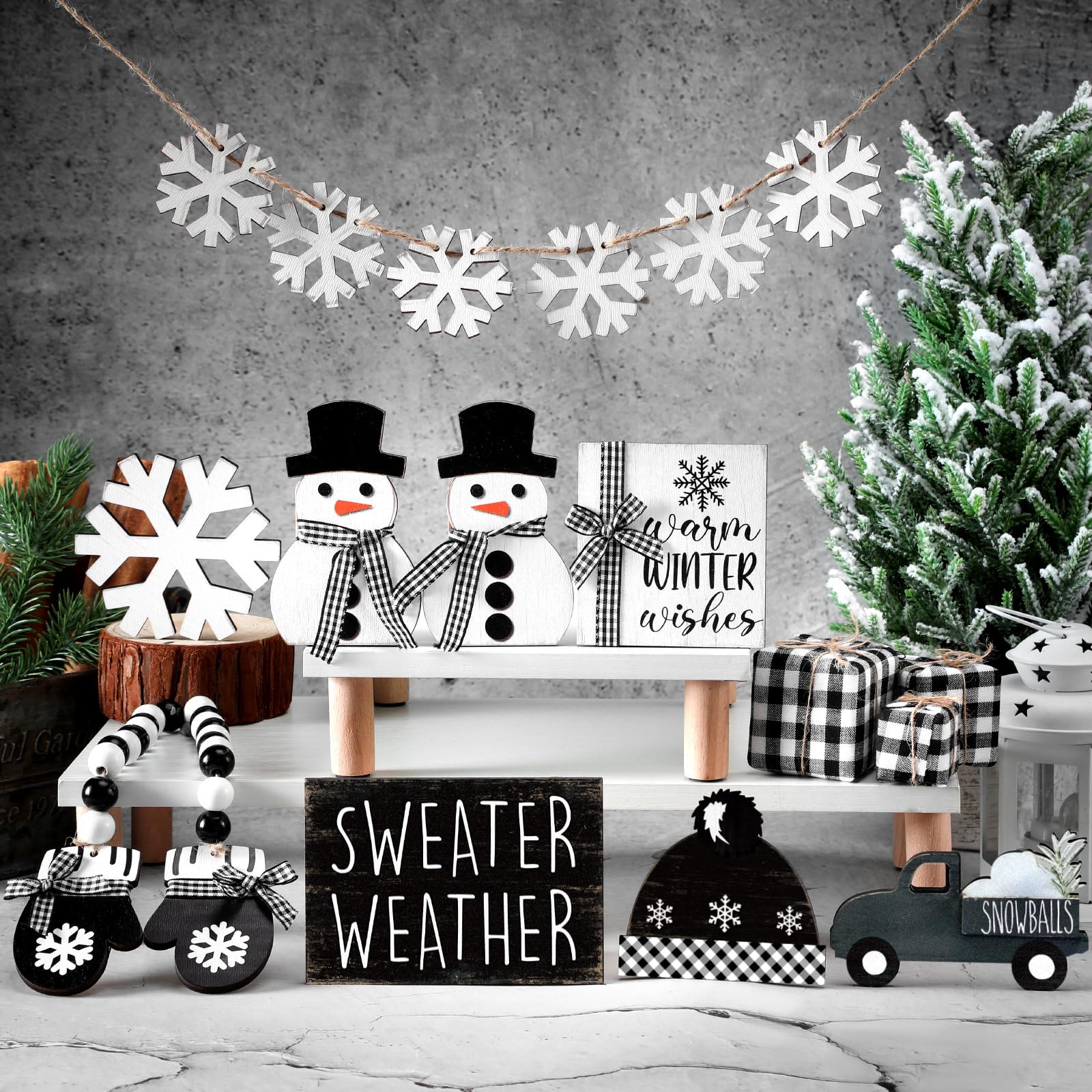 GlikCeil 19-pcs tiered-tray decor offers versatile seasonal accents