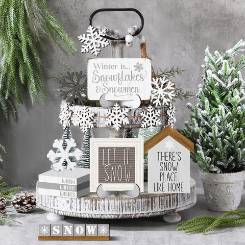 GlikCeil winter decor book stack on wood for layered tabletop display