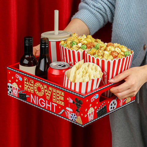 GlikCeil wooden display for popcorn adds festive decor.