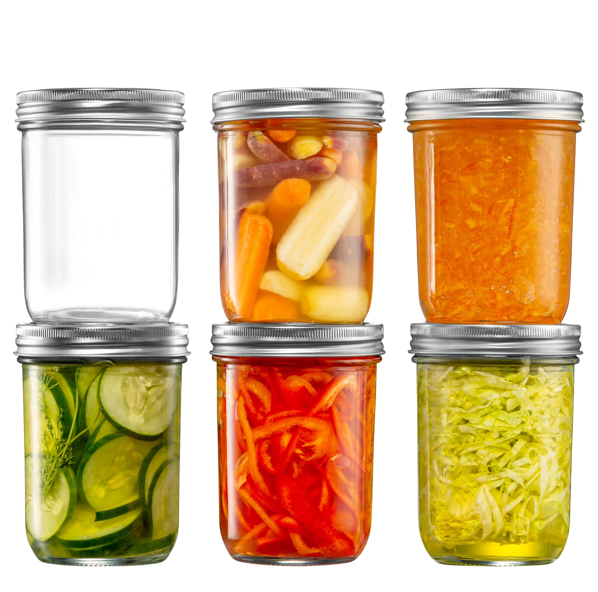 GLING six-pack wide-mouth 16oz jars ideal for canning and meal prep.