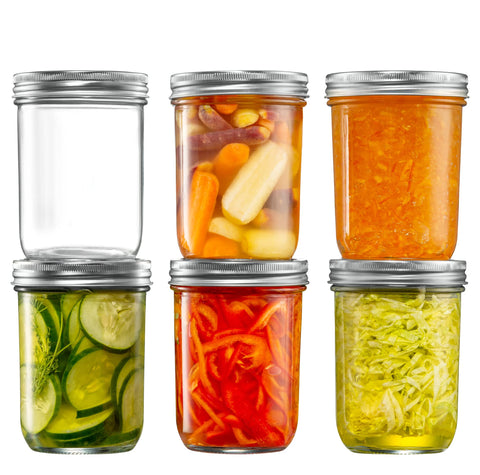 GLING six-pack wide-mouth 16oz jars ideal for canning and meal prep.