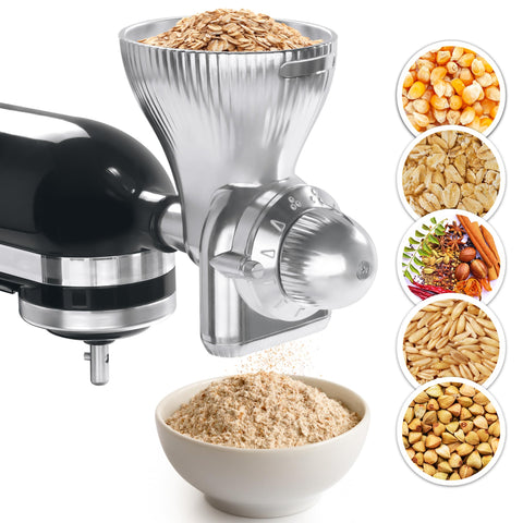 GLINK All-Metal Grain Mill attached to a KitchenAid for durable grinding in use