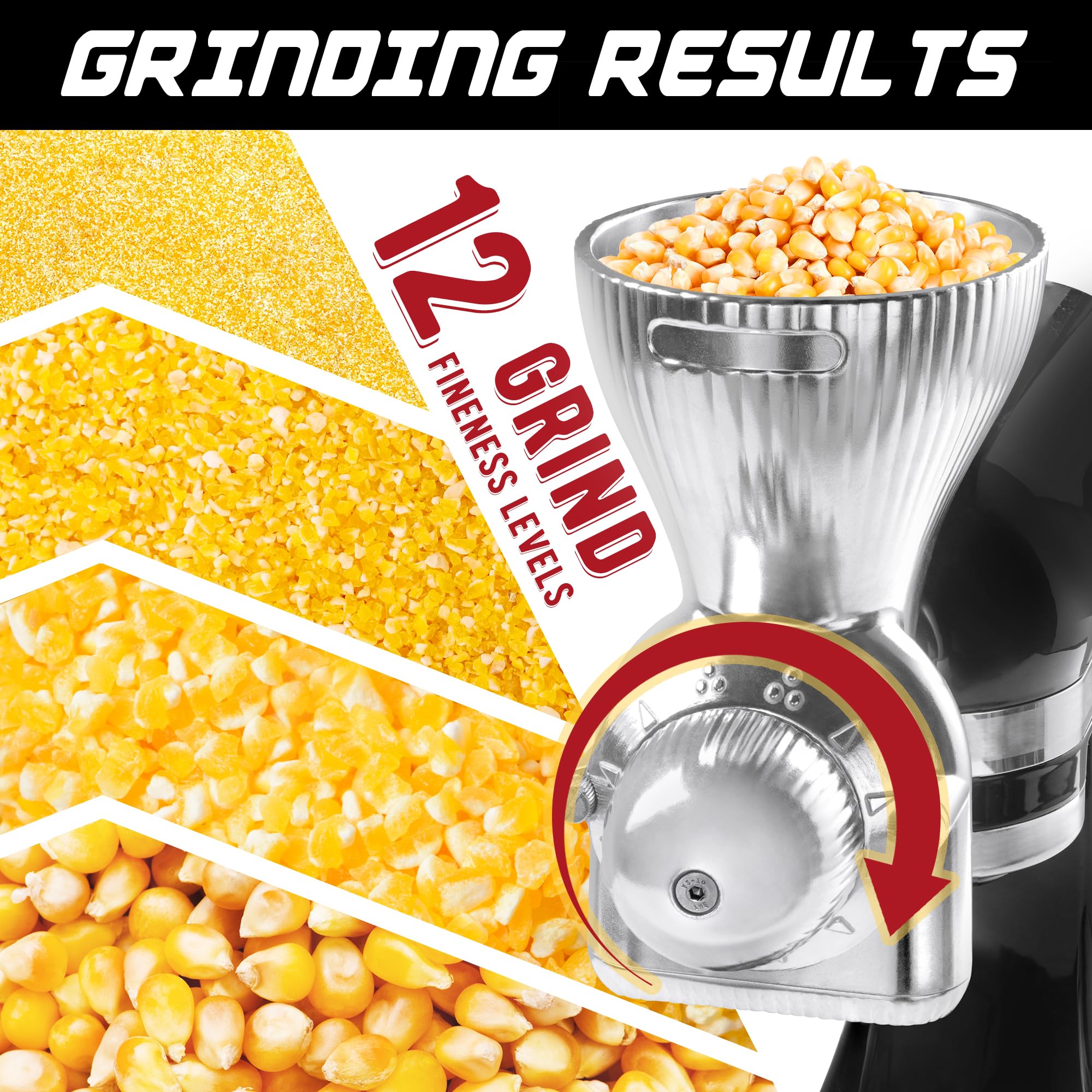 Open view of 12-level adjustment on GLINK grain mill