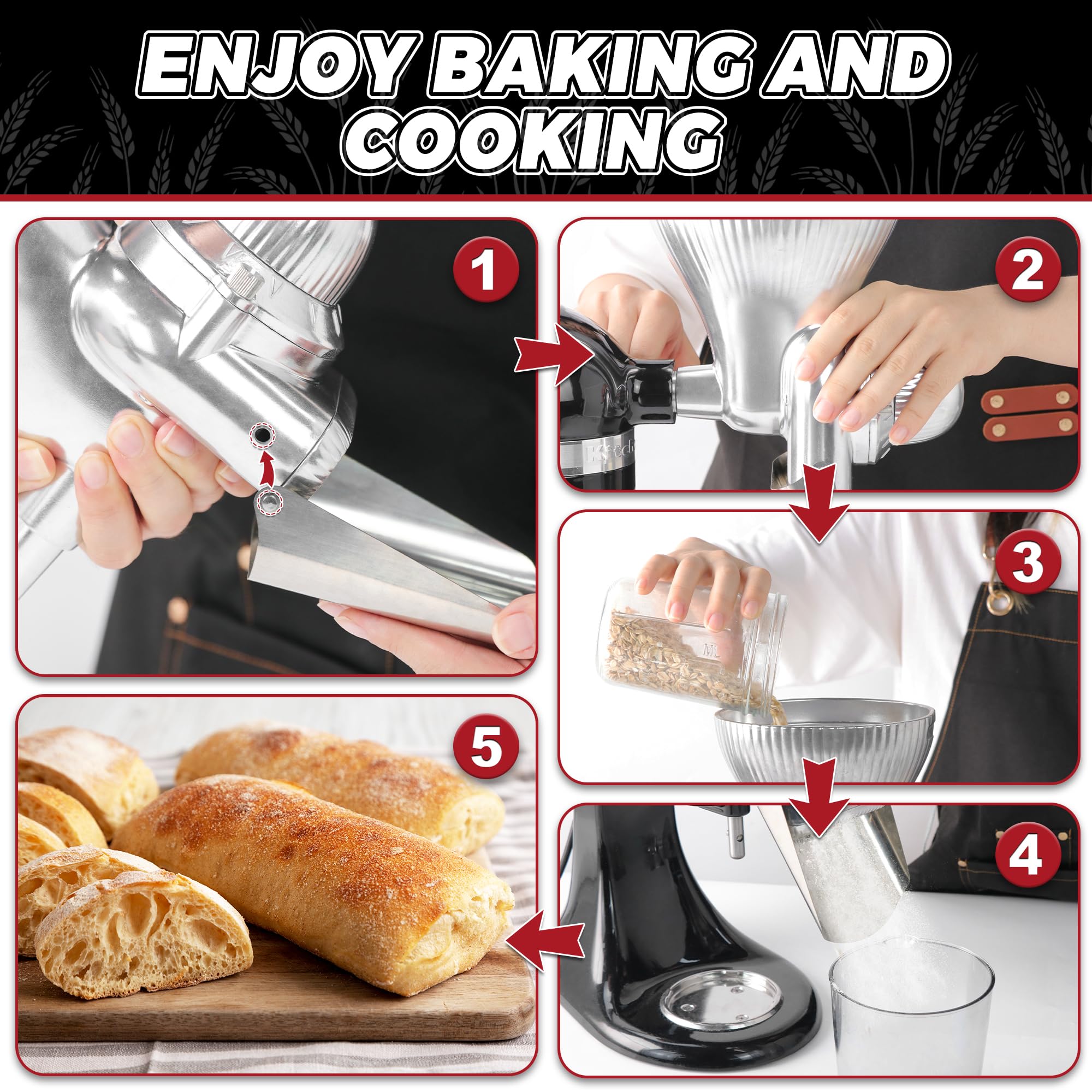 GLINK grain mill attachment 12-level dial enables adjustable flour fineness