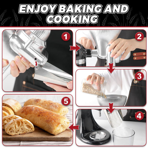 GLINK grain mill attachment 12-level dial enables adjustable flour fineness
