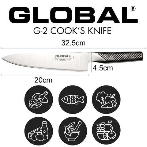 Global 8-inch knife balance system visible in the hollow handle for steady control