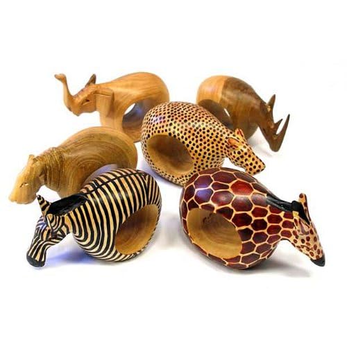 Global Crafts mahogany napkin ring Elephant featuring careful hand-painting for a refined tablescape.