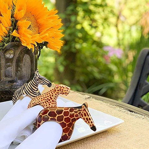 Global Crafts mahogany napkin ring Giraffe highlighting vertical lines to elevate your dinner presentation.