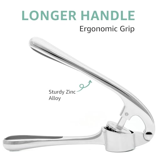Global Digitronix garlic press rocker design demonstrates quick mincing with minimal effort in busy kitchens