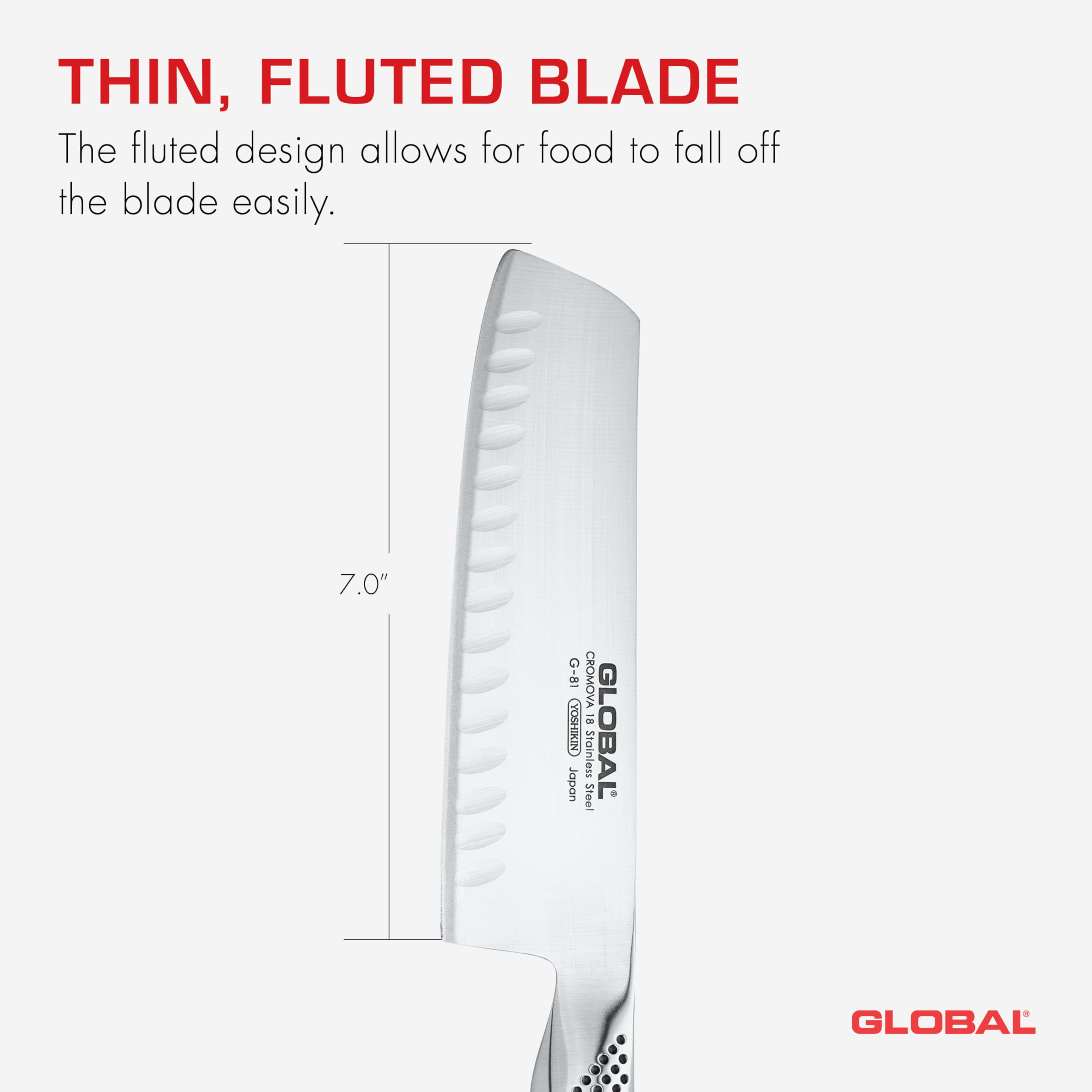 Nakiri-style square-tip knife by Global in kitchen use