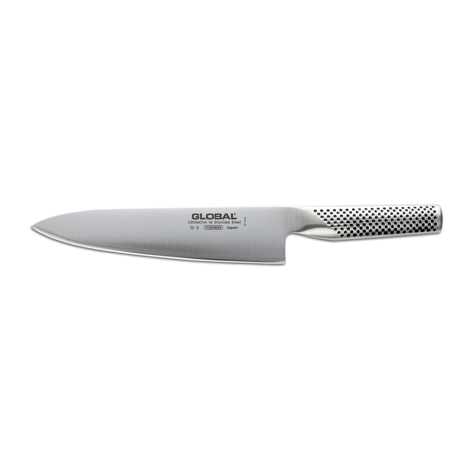 Global Osaka 8-inch chef knife demonstrates sharp versatility for slicing and dicing.