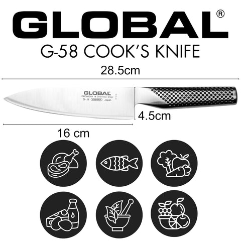 Global Sai knife hammered finish reduces drag and sticking while cutting.