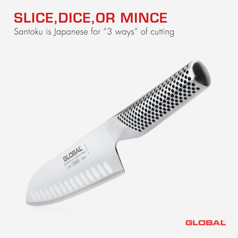 Global Santoku Knife boneless meat slicing capability complements fish and vegetables.