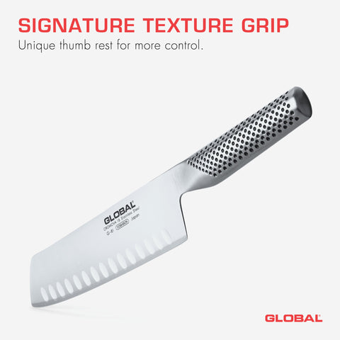 Global scalloped grooves ease cutting and release food