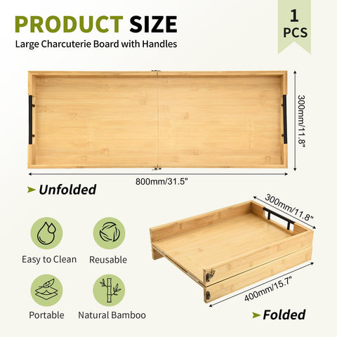 GLOKUUCA bamboo board with metal handles for easy serving indoors or outdoors.