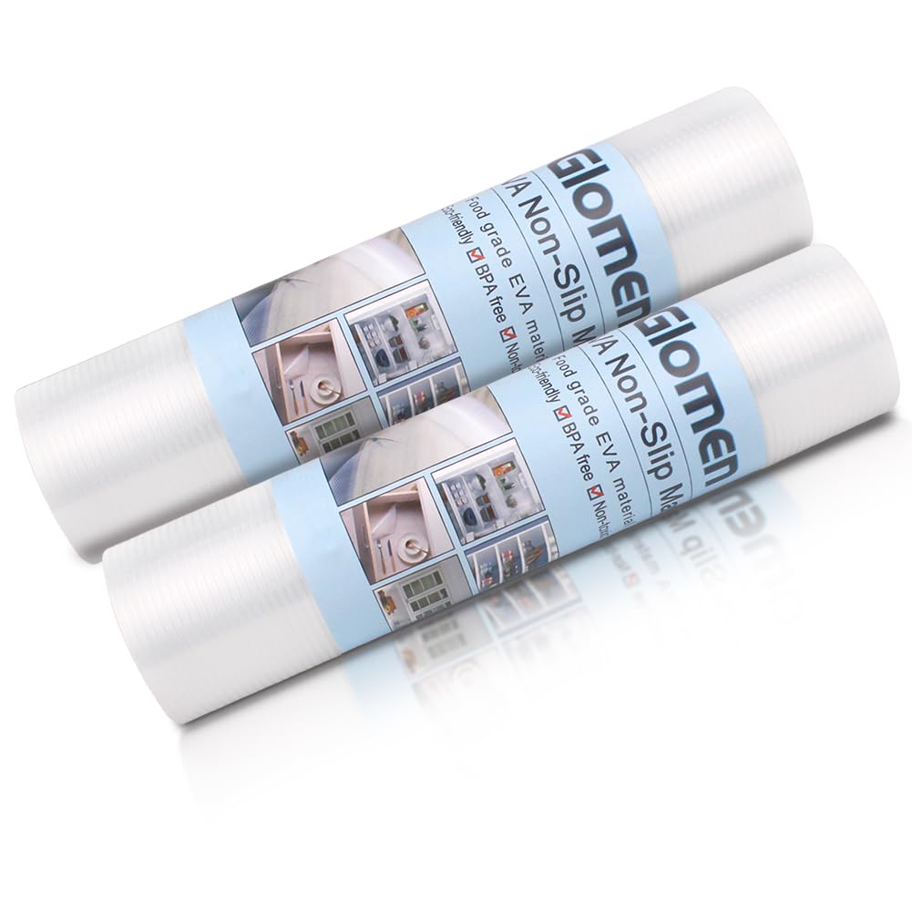 Glomen washable liner on refrigerator shelves for easy cleaning.