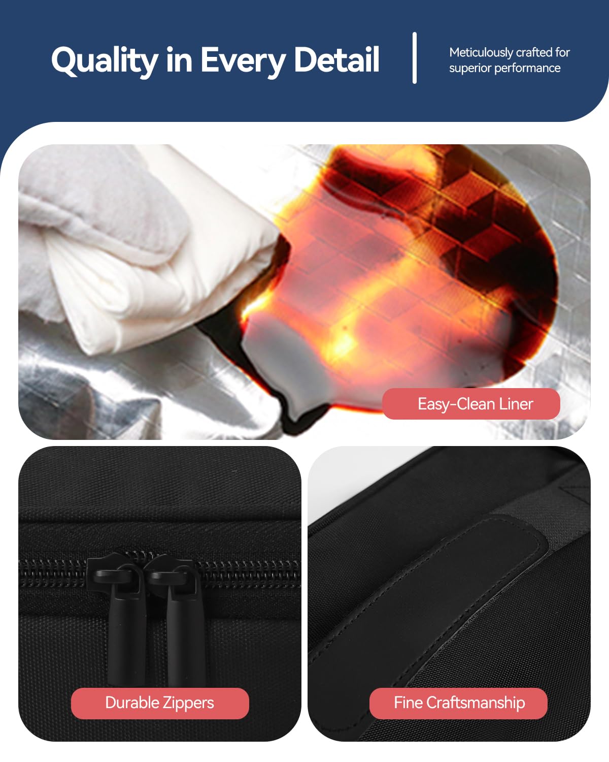 Gloppie lunch bag features durable zippers and reinforced stitching for long-lasting use.