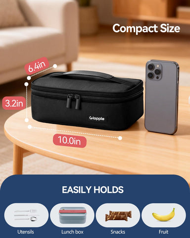 Gloppie lunch bag open inside with insulated lining keeps meals fresh.
