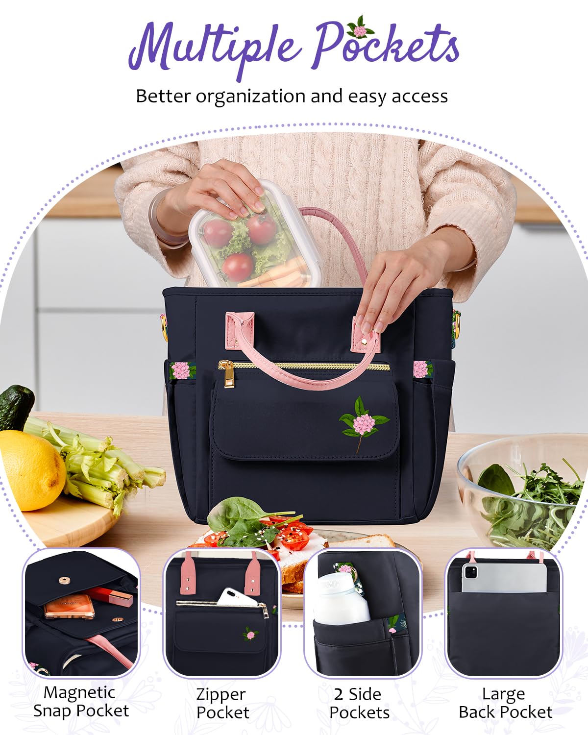 Glorieroo lunch bag side pockets for water bottle storage